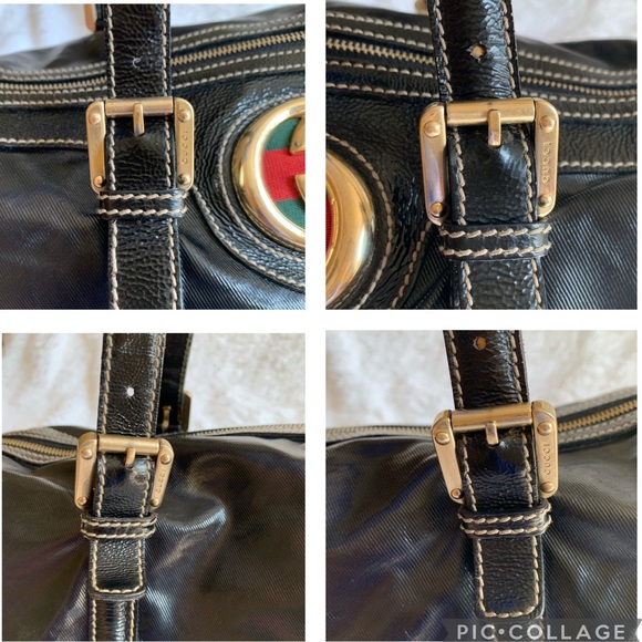 SOLD 🔵 Authenticated Gucci Brit Boston Bag. Black Patent Leather. - Picture 15 of 15